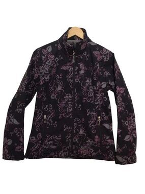 Gravity jacket floral fleece grey lining medium mid seasons coat black pink